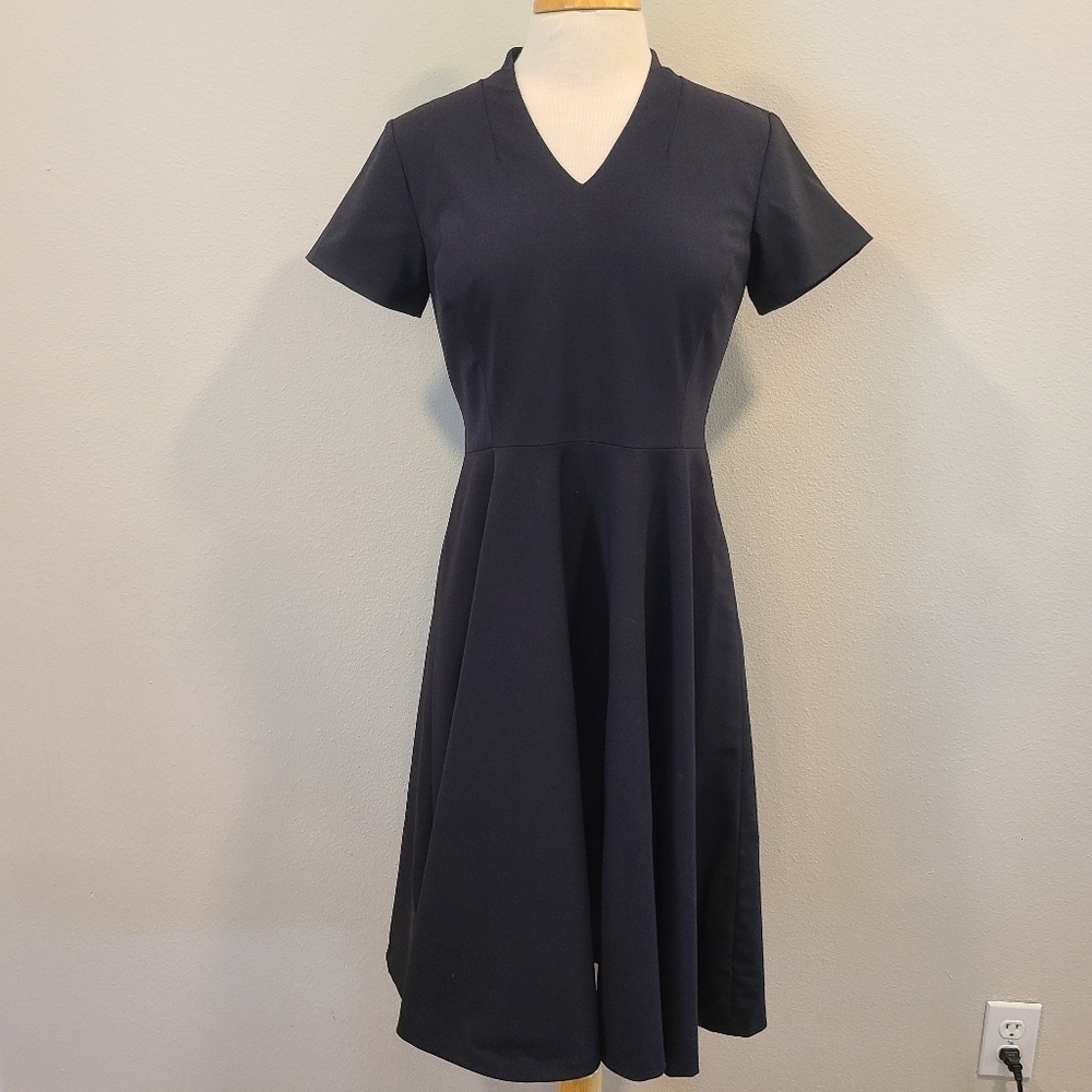 Pendleton Black Wool Short Sleeve Fit and Flare Midi Dress